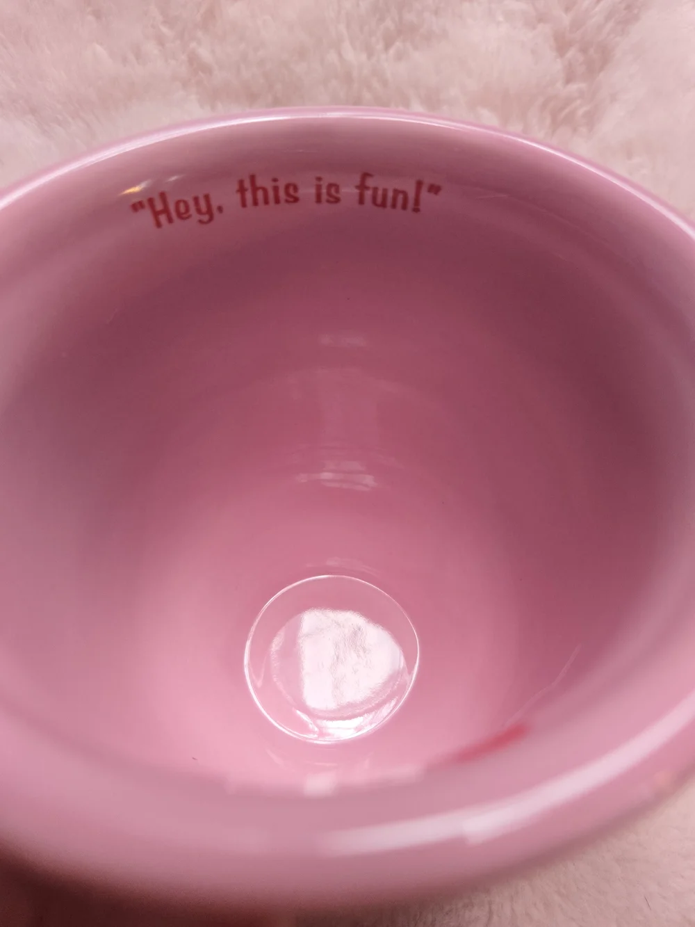 I Love Lucy Hey this is fun! Chocolate Factory Pink Pedestal Coffee Mug EUC